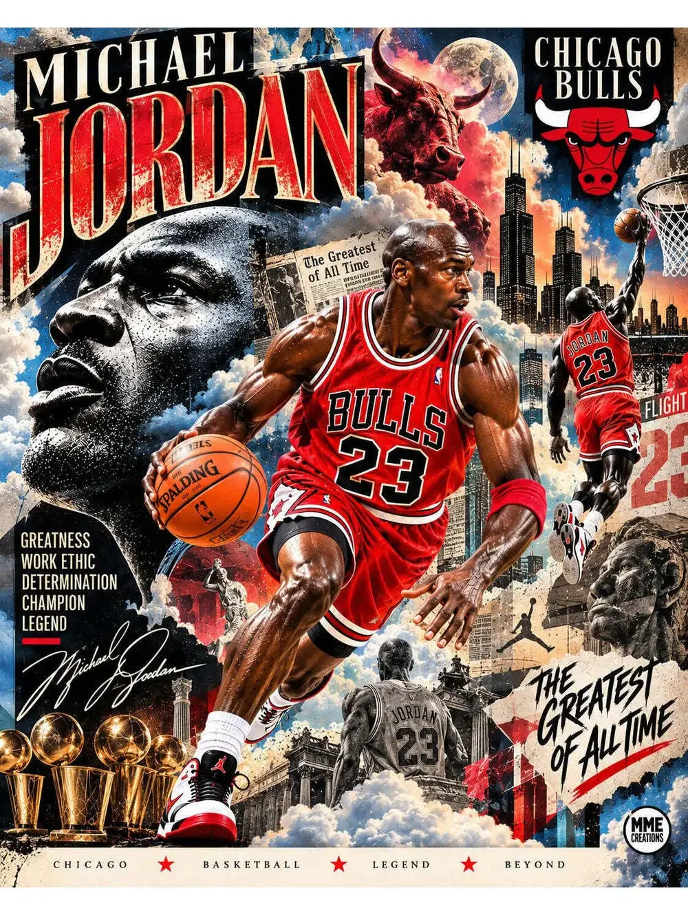 4740 Michael Jordan Surrealism × Sports Collage AG Collection 8x10 Sports Print